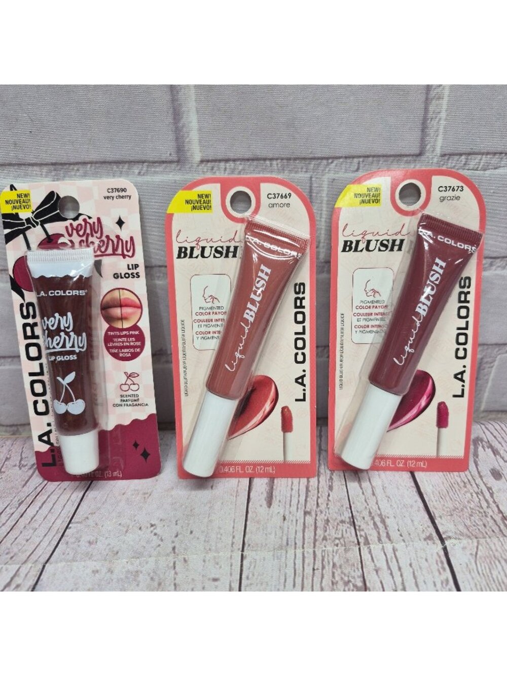 3pc LA Colors Very Cherry Lip Gloss & Liquid Blush Amore, Grazie